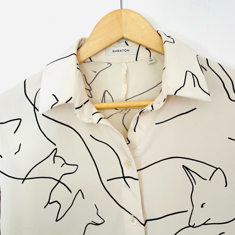 aritzia nation Cream Shirt with Abstract Animal Print blouse - Picture 3 of 8